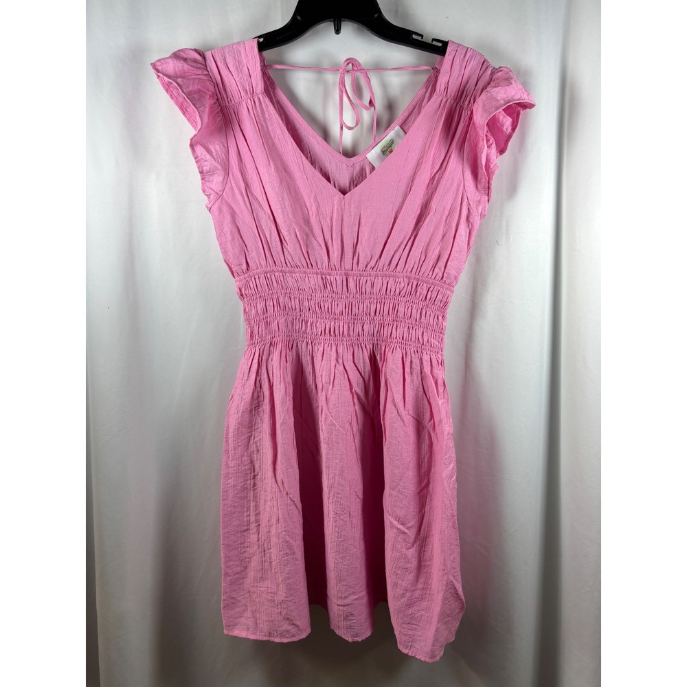 31:25 Boutique Pink Flutter Sleeve Smocked Mini Dress CR2526 Medium NEW
